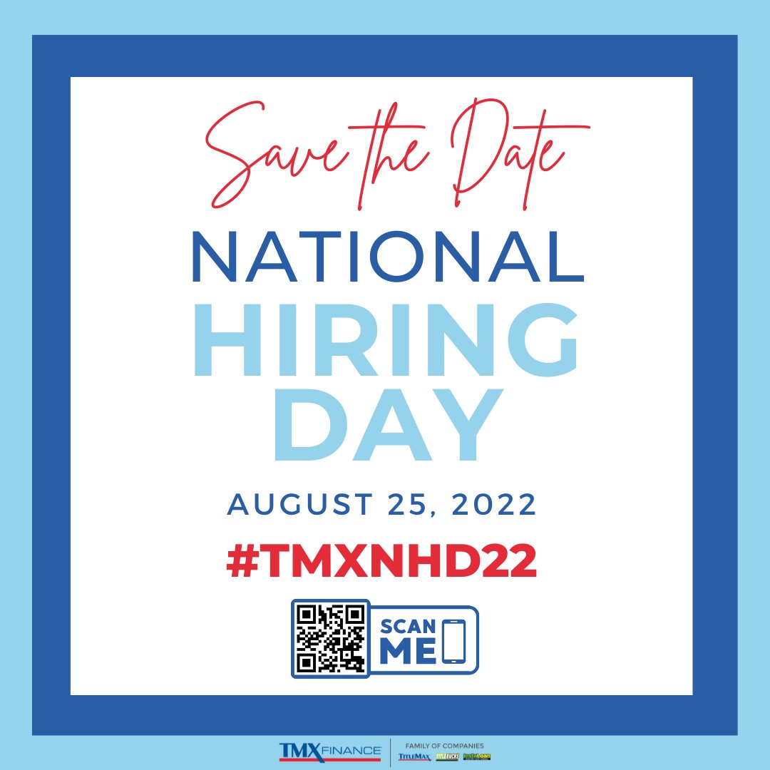 On the spot interviews! Mark your calendars for August 25, 2022 and join us for our National Hiring Day event. Our hiring managers will be ready to meet with you! #TMXNHD22