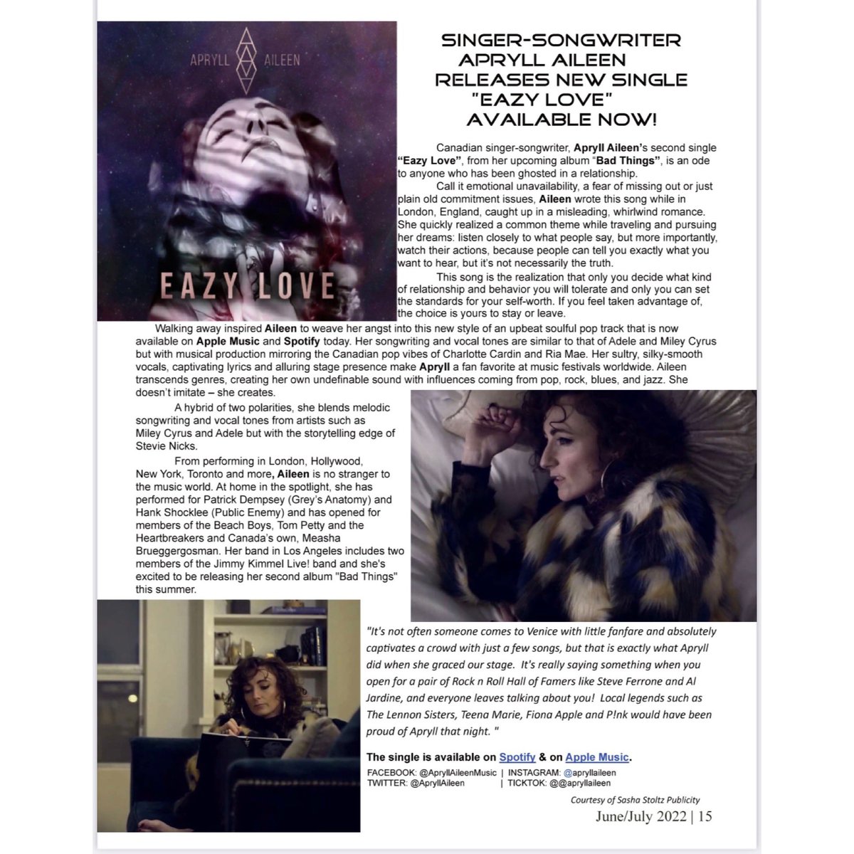 sashastoltz's tweet photo. @EntrigueMag1 features #singersongwriter @ApryllAileen in their latest issue #sashastoltzpublicity #entriguemagazine #apryllaileen #eazylove #magazinefeature #MondayMotivation https://t.co/A3gy3qVssj