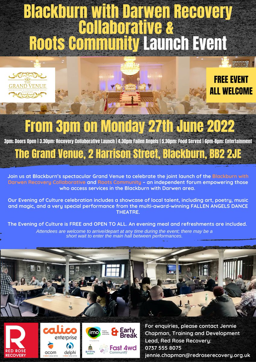 Red Rose Recovery (@rrr_luf) on Twitter photo Join us at the Grand Venue, Blackburn, to celebrate Blackburn with Darwen Roots Community recovery forum. jennie.chapman@redroserecovery.org.uk .
<a href="/BwDFast4WD/">Fast 4WD</a> <a href="/tonyhusband1/">Tony Husband Cartoon Archive</a> <a href="/imocharity/">IMO Charity</a> <a href="/EarlyBreakUK/">Early Break</a> <a href="/blackburndarwen/">Blackburn with Darwen Council</a> <a href="/FallenAngelsDT/">Fallen Angels 💜</a> <a href="/Calico_Group/">The Calico Group</a> <a href="/acornrecovery/">Acorn Recovery</a> <a href="/DelphiMedical/">Delphi Medical</a> Join us at the Grand Venue, Blackburn, to celebrate Blackburn with Darwen Roots Community recovery forum. jennie.chapman@redroserecovery.org.uk .
<a href="/BwDFast4WD/">Fast 4WD</a> <a href="/tonyhusband1/">Tony Husband Cartoon Archive</a> <a href="/imocharity/">IMO Charity</a> <a href="/EarlyBreakUK/">Early Break</a> <a href="/blackburndarwen/">Blackburn with Darwen Council</a> <a href="/FallenAngelsDT/">Fallen Angels 💜</a> <a href="/Calico_Group/">The Calico Group</a> <a href="/acornrecovery/">Acorn Recovery</a> <a href="/DelphiMedical/">Delphi Medical</a>