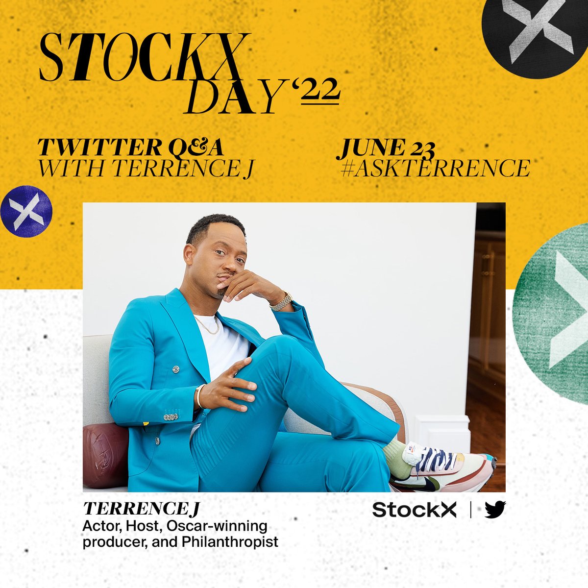 stockx's tweet photo. Wanna chat with @TerrenceJ?
Catch the Actor on 6/23 for a special #StockXDay22 Twitter Q&A π₯
Tweet us your questions using #AskTerrence and you just might get a reply π https://t.co/LAMY44L5uR