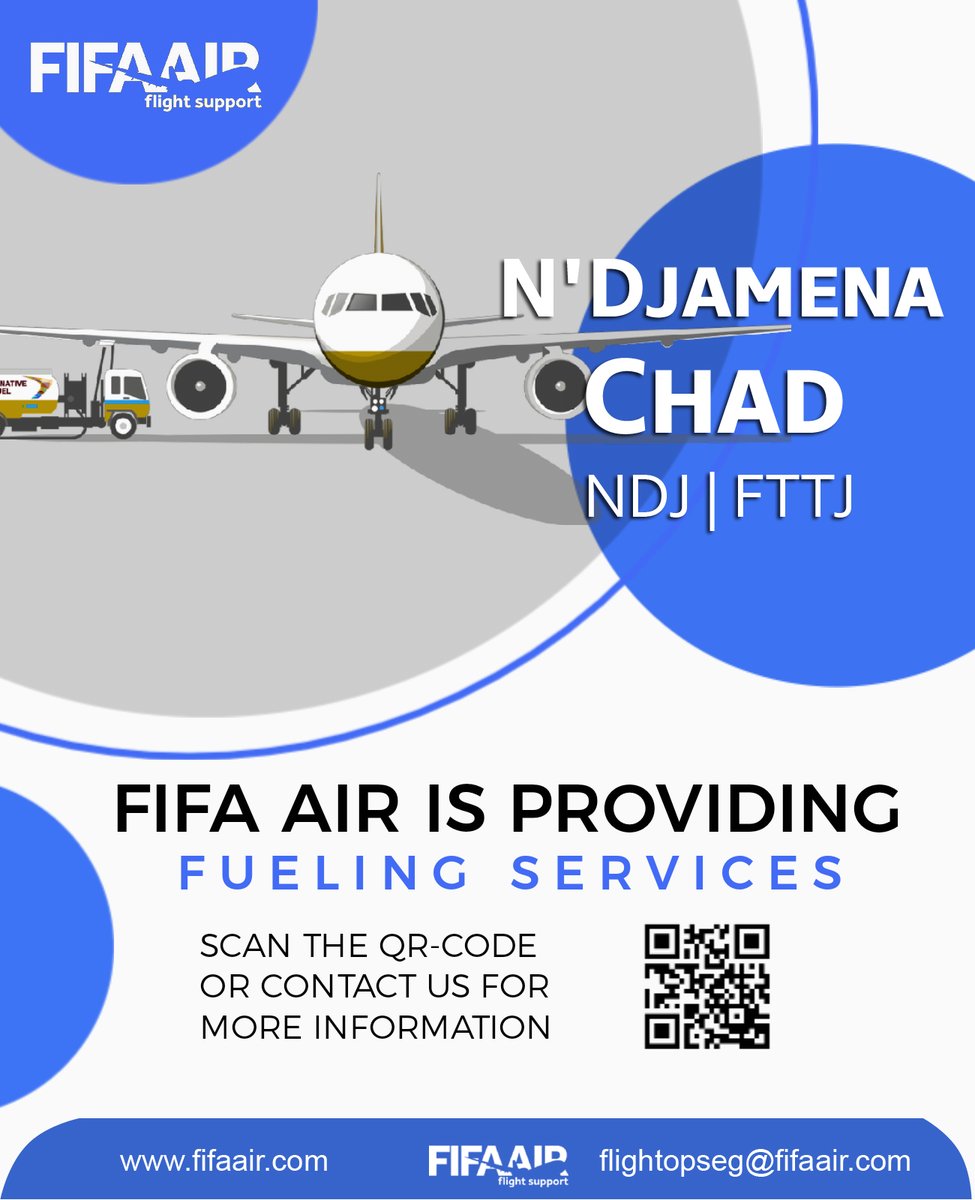 fifaair's tweet photo. We provide flight support services in
N'Djamena International Airport Chad 
For more visit our website
https://t.co/xkWtUHpm0D
#fifaair_flight_support #flightsupport #aviation #flightpermits #catering #fueling #groundhandling https://t.co/0ZuTQBBeog