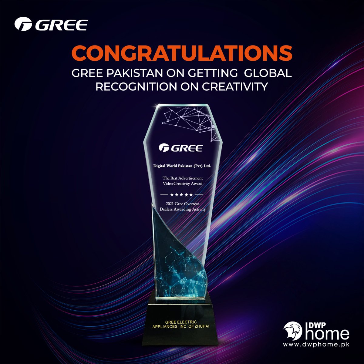 GreePakistan's tweet photo. It is a moment of great pride for Gree Pakistan as we won the award for creativity globally and Gree Pakistan's campaign got chosen out of all the Gree franchises internationally.
#Gree #MakingLivesBeautiful #BestCreative #InnovativeTechnology https://t.co/ZFbD2QrUwg