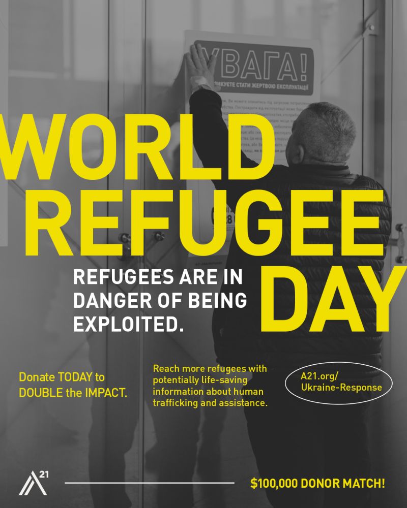 A21's tweet photo. Double your impact—TODAY only, your donation will be matched (up to $100K), freeing up the necessary resources to help more Ukraine refugees in danger of being exploited. Give now to help protect and support. https://t.co/0cn9zHegUu
#donor #donormatch #refugees #humanrights #A21 https://t.co/uHZZCrkCDe