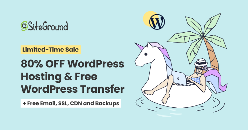 SiteGround's tweet photo. Try the amazing WordPress hosting plans from SiteGround and take advantage of:
💰 80% off our best-selling plans;
🔛 Free website transfer;
🎁 Free email, SSL, CDN, and backups;
⚡ Up to 5x site speed boost;
🛡 Unique security-enhancing solutions;
❤️ 98% client satisfaction rate.