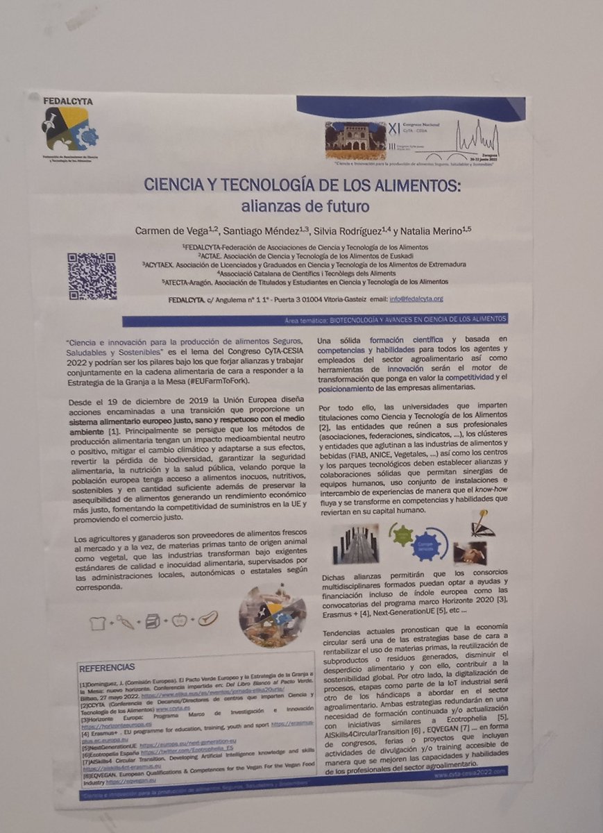 Comienza el Congreso senior <a href="/cytacesia_2022/">cytacesia_2022</a> #cienciaytecnologiaalimentos Póster de #fedalcyta y sus asociaciones <a href="/ACTAE_asoc/">asoc.ACTAE</a> <a href="/Acytaex_Oficial/">Acytaex Oficial</a> <a href="/AssociacioCTA/">Associació Catalana de CTA</a> <a href="/AtectaA/">ATECTA-Aragon</a> colocado ... 3 días en <a href="/unizar/">Universidad Zaragoza</a>