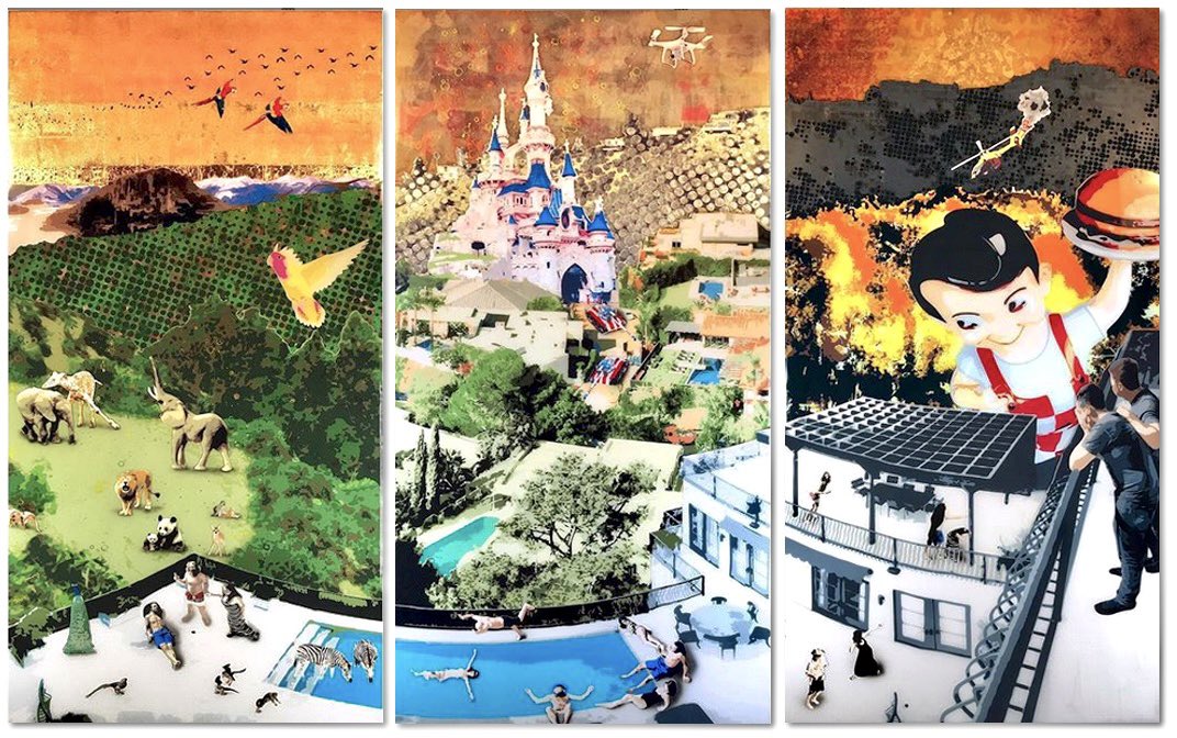 “The Canyon of Earthly Delights” triptych: “Bliss,” “Hubris,” &amp; “Judgment”
6’ x 9’ x 2.75”
Liquid acrylic, sumi ink, 24K gold leaf, 99.9% pure silver leaf, cotton rag mat, newspaper, manga, handmade paper, resin, on deep-cradled wood panel
#art #arte #アート #artist #artoftheday