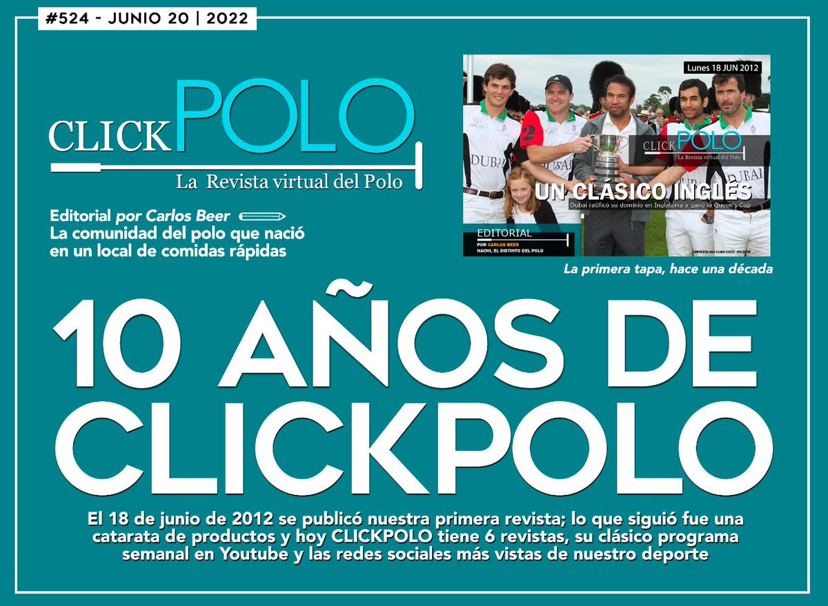 clickpolo's tweet photo. REVISTA CLICKPOLO 524!!
CUMPLIMOS 10 años!!! UNA DECADA!
Además, la Rider Cup, Italia, Nota a JuanMa Nero y mucho más.
La leen en https://t.co/LHfuZYKq9m
RT!

@LaDolfinaok @ellerstina @LaIrenitaPolo @lairenitamd @Maitha_MRM @lanatividadpolo @asocdepolo @RicaldoniG https://t.co/xlBdWoCbIB