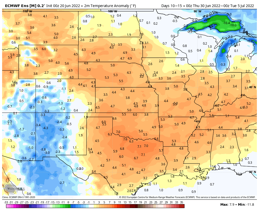 empirewx's tweet photo. Beyond this, the concern remains that the La Niña-typical midcountry ridge will return in early and mid July. This could lead to the return of warmth and dryness and a very inopportune time for pollination. #agwx #oatt https://t.co/HjRVFAnV4J