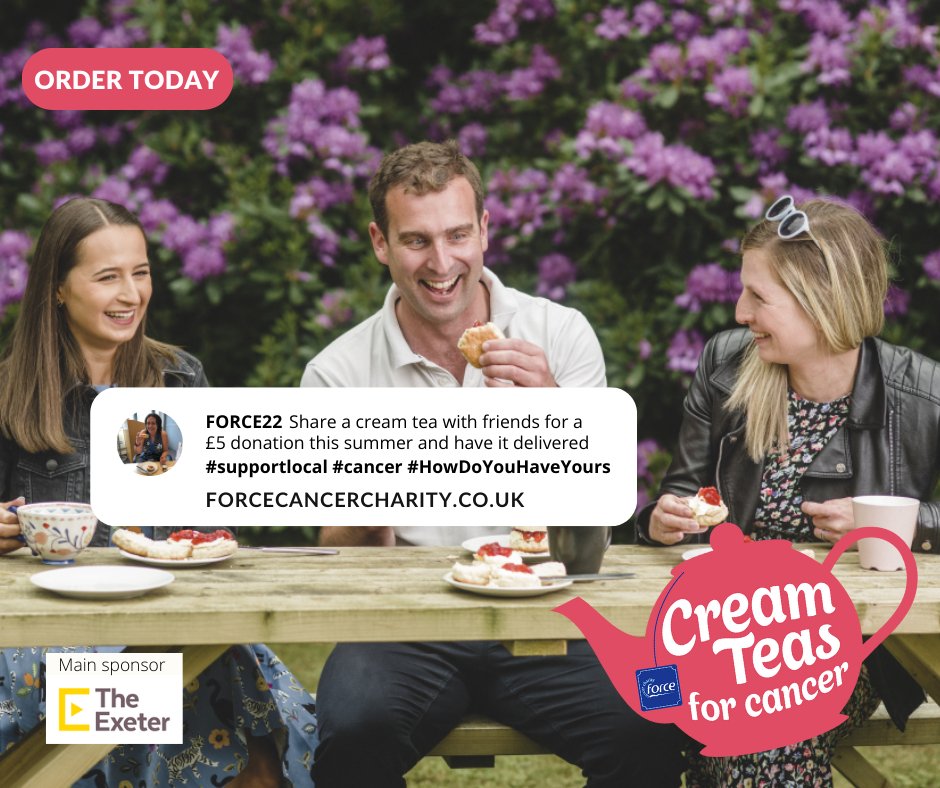 forcecancer's tweet photo. It's the last week to order your cream teas - £5 each.
Whether at work or with friends this is a great way to show your support for FORCE &amp; have fun too. 

More info via: https://t.co/shX1nJkGlg
#creamorjamfirst #Creamteasforcancer  #supportlocal #Exeterbusiness #community https://t.co/oAJ1Rx4YpC