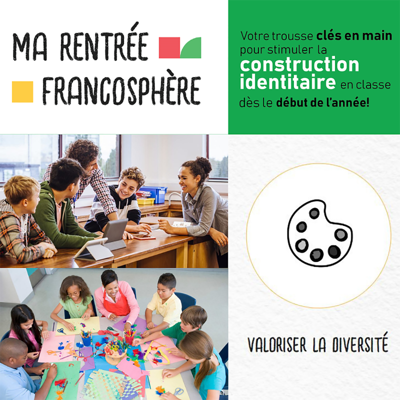 _ACELF's tweet photo. Vous pensez déjà à la prochaine rentrée? Bonne nouvelle: les trousses Ma rentrée Francosphère sont de retour, bonifiées par un nouveau thème: valoriser la diversité. De quoi créer une ambiance propice à l’épanouissement francophone de vos élèves… et à votre enseignement! #frcan