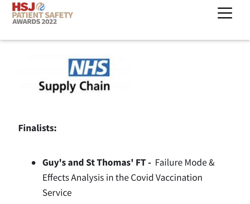 Anil Mathew CEng, MBA (@kaizen_anil_mbb) on Twitter photo Very exciting to see #gsttnhs Covid-Vaccination team nominated for #HSJpatientsafety Awards 2022 for FMEA programme work, facilitated by Improvement Leads, <a href="/Kaizen_Anil_MBB/">Anil Mathew CEng, MBA</a> and <a href="/tess_baird/">Tess Baird</a> supported by our leaders & staff!
<a href="/TurvilleJo/">Jo Turville</a> <a href="/Fer_AMW/">Andrea Fernandes</a> Very exciting to see #gsttnhs Covid-Vaccination team nominated for #HSJpatientsafety Awards 2022 for FMEA programme work, facilitated by Improvement Leads, <a href="/Kaizen_Anil_MBB/">Anil Mathew CEng, MBA</a> and <a href="/tess_baird/">Tess Baird</a> supported by our leaders & staff!
<a href="/TurvilleJo/">Jo Turville</a> <a href="/Fer_AMW/">Andrea Fernandes</a>
