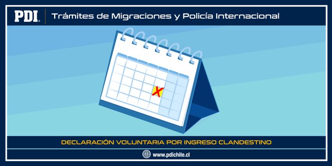 PDI_BIOBIO's tweet photo. Declaración Voluntaria de Ingreso Clandestino: Para realizar este trámite visita ▶️https://t.co/f3VjHvlTpS No olvides: - Rellenar el formulario solo una vez. - Recibirás tu cita por correo electrónico. Se puntual.
#MigracionesPDI #PDIVirtual https://t.co/iUX3fGEOf5