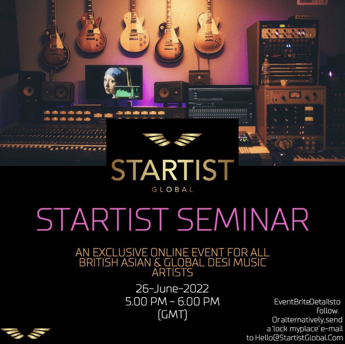 #StartistGlobal platform for British Asian &amp; Global Desi Artists artists.

Join their first seminar hosted by @musicbyrr <a href="/iamkiranee/">Kɪʀᴀɴᴇᴇ ෆ</a> <a href="/rajghai/">Raj Ghai</a> on 26/6 at 5.00 pm GMT on Zoom eventbrite.co.uk/e/startist-glo…
Limited capacity!
<a href="/StartistGlobal/">Startist Global</a>