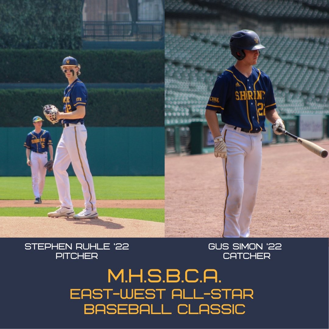 Seniors Stephen Ruhle and Gus Simon are playing in the MHSBCA East-West All-Star game this afternoon…an incredible honor! 

Come join us at Comerica Park @ 4:00pm for an exciting game filled with awesome players from all over the state!