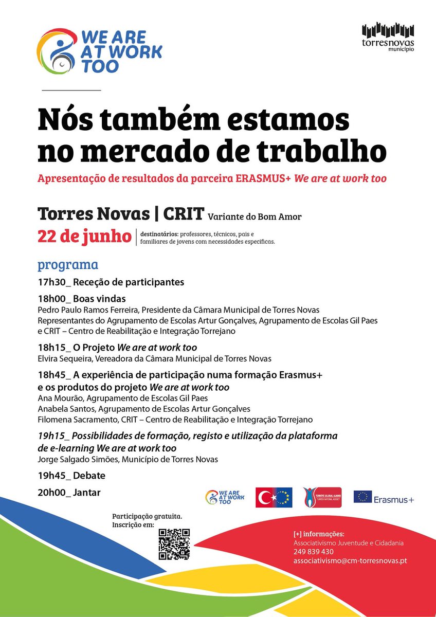 weareatworktoo's tweet photo. Multiplier event in Portugal! This Wednesday, in Torres Novas, Portugal, there will be a focus on the project outputs and results. Its a new multiplier event for "We are at work too" project, and everyone is welcome to join! via #WeAreAtWorkToo #ErasmusPlus https://t.co/aT1LJsKUUK