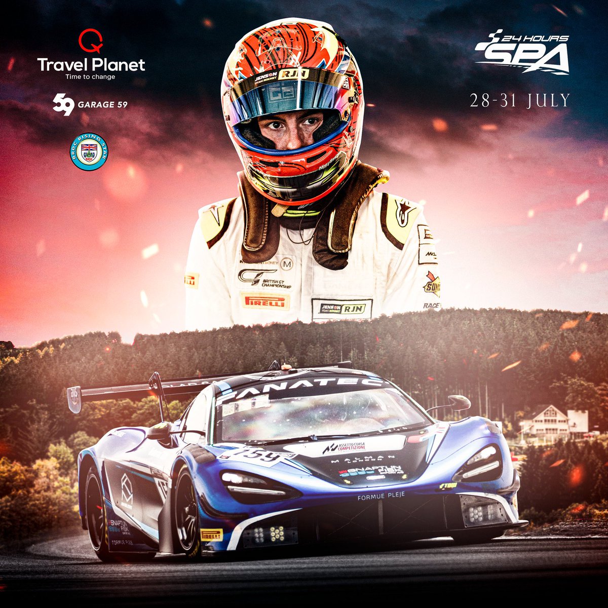 I'll be racing in the SPA 24 HOUR next month!🤯 Yes, the real one😂

Can't wait to get my hands on that <a href="/garage_59/">Garage 59</a> macca😍

A huge thank you to <a href="/TravelPlanetTMC/">TravelPlanet</a> &amp; @Chris_Buncombe for the continued support.❤️

2 day test coming right up, 21st / 22nd June. Let's gooo.