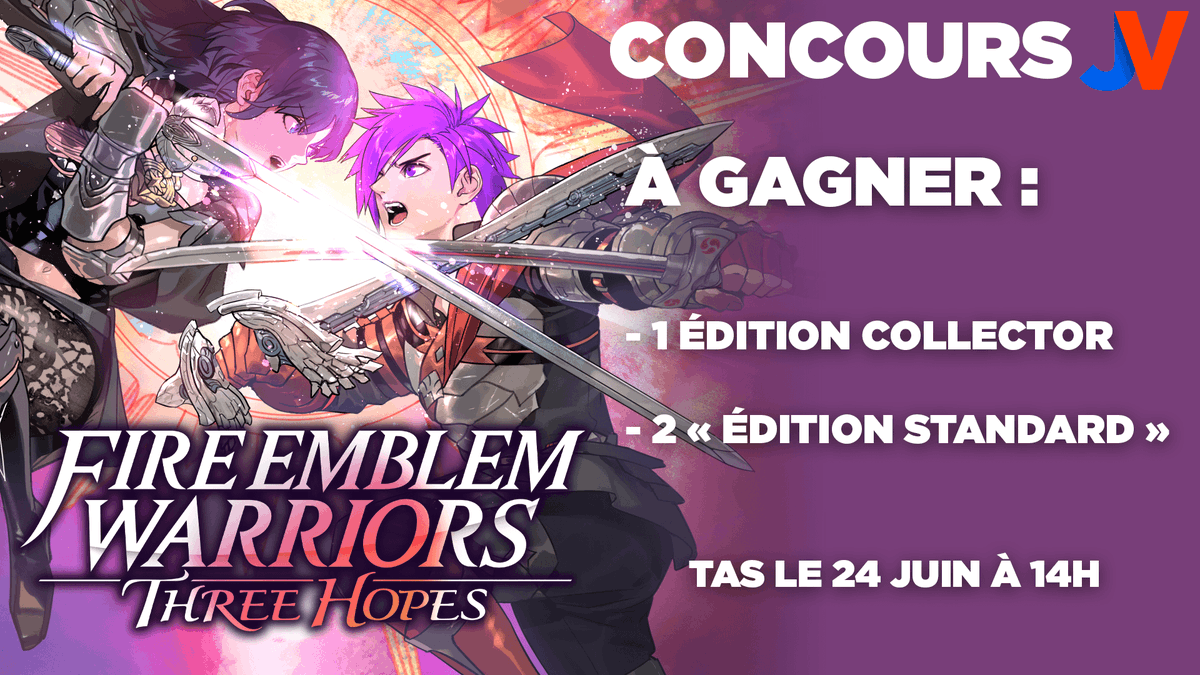 JVCom's tweet photo. 🔥🔵 Concours #FireEmblem Warriors: Three Hopes 🔴🔥

Pour la sortie du jeu le 24 juin sur #NintendoSwitch, : on vous fait gagner 1 Édition Collector et 2 Édition Standard !

🎁 RT+Follow @JVCom 🎁
🔵 3 gagnants 🔴

TAS le 24/06 : https://t.co/QF6iEt83xO https://t.co/8kBST3IHEh