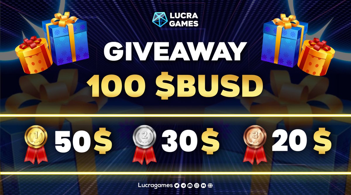 LucraGames's tweet photo. 🎁Lucra Giveaway🎁

🏆 Prize Pool : 100$ in BUSD 

⚙️ How to join? 

1️⃣ Follow @Lucragames
2️⃣ Join https://t.co/GZxHh95uXC
3️⃣ RT + Tag 3 friends 

⌛ Ends in 48hrs
🏆 Rewards distribution : 23rd June
🙊 Few lucky users will whitelisted for early sale

Something BIG is coming 🚀 https://t.co/LiftGKO1y4