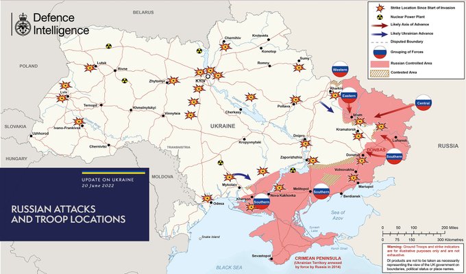 Russian attacks and troop locations map 20/06/22