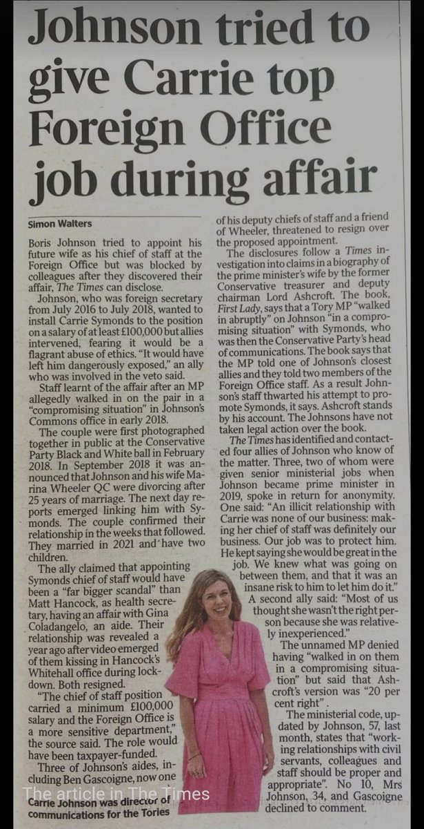 A copy of the story which was mysteriously pulled from @thetimes #carriejohnson