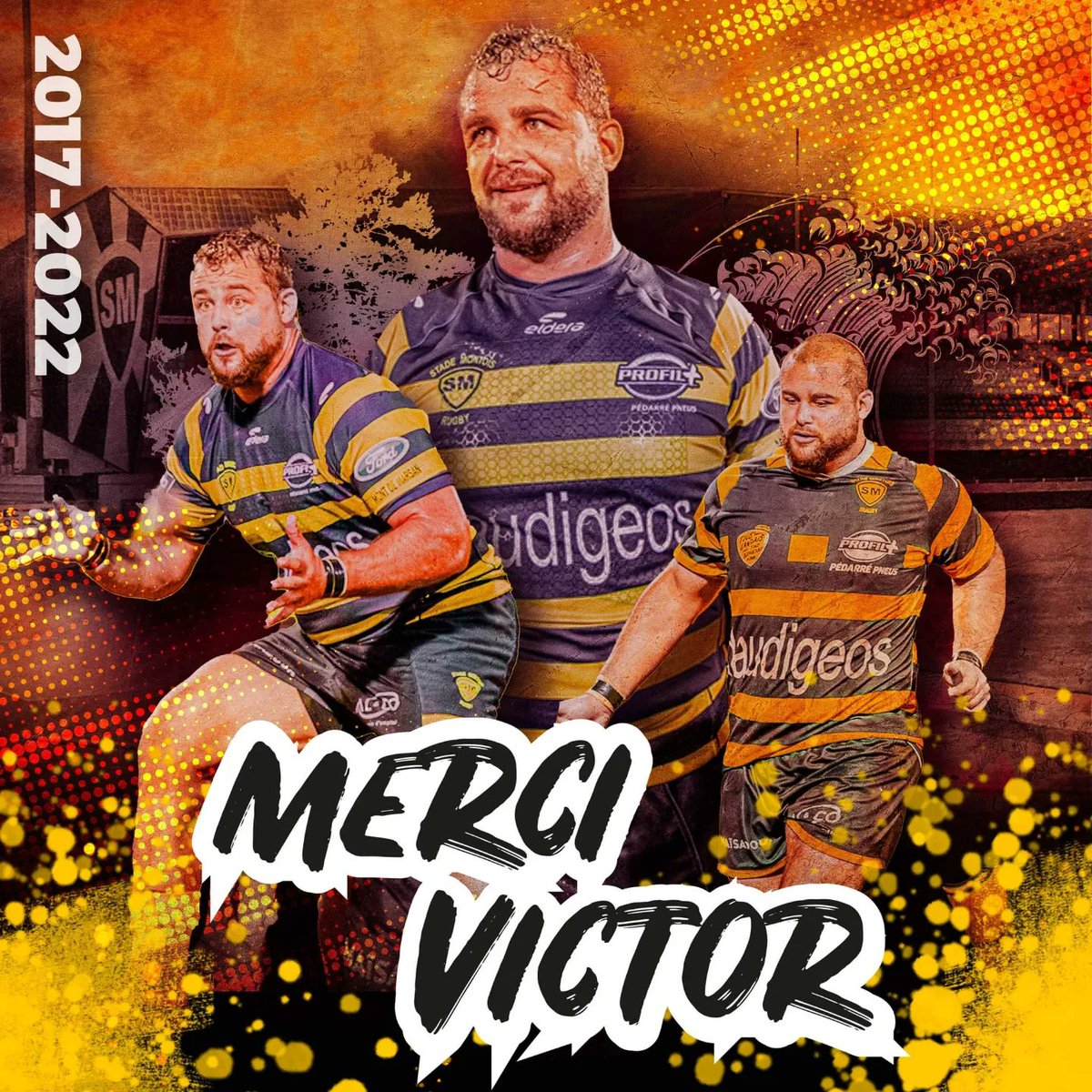 SMR_Rugby's tweet photo. 𝙄𝙡 𝙣𝙤𝙪𝙨 𝙦𝙪𝙞𝙩𝙩𝙚...
Victor LAVAL - 2017 -2022
94 matchs en 🟡⚫

C’est l’un des historiques du club. Après 5 saisons et presque 100 matchs sous le maillot Jaune et Noir, l’aventure montoise s’arrête pour notre pilier Victor LAVAL https://t.co/9k6orfeszc