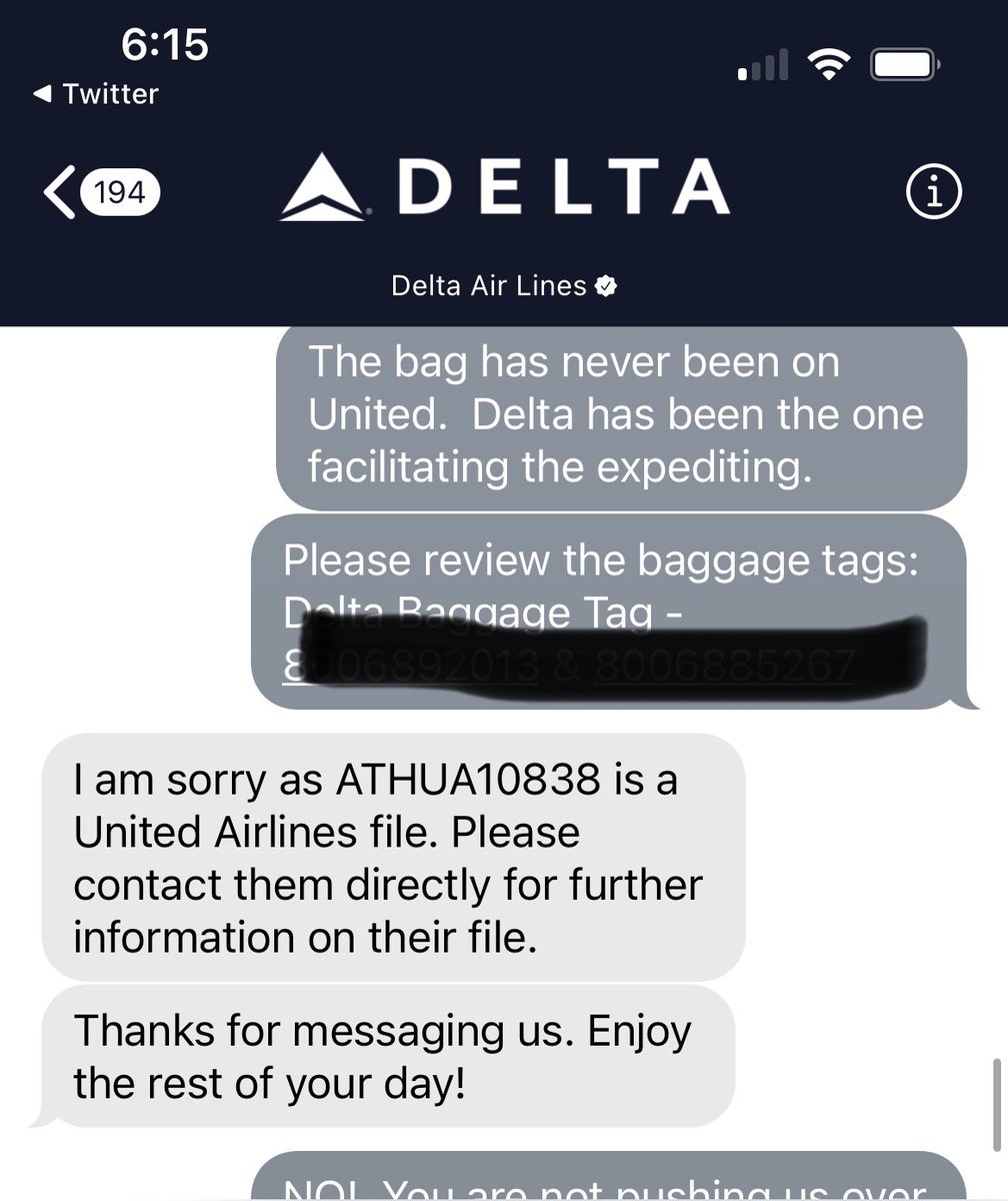 LSTravelLLC's tweet photo. @Delta Wow!  Waited over 24 hours for a response and you are passing the buck!  Clients paid you, checked their baggage, and never had possession of their bag on United and you refused to assist!  Horrible customer service!  Please help!!! https://t.co/hm5jnkyM6b