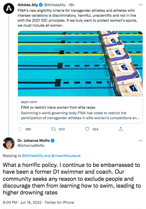 ripx4nutmeg's tweet photo. Not allowing men to compete in women's elite swimming events will result in an increase in people drowning, says an academic at Ursinus College, Pennsylvania https://t.co/sI65FLSovT