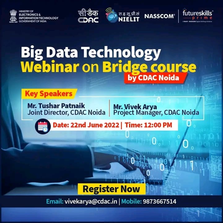KOL_NIELIT's tweet image. Learn about #BigDataTechnology with this #webinar hosted by CDAC Noida. Register Now: bit.ly/3NVMjiz
