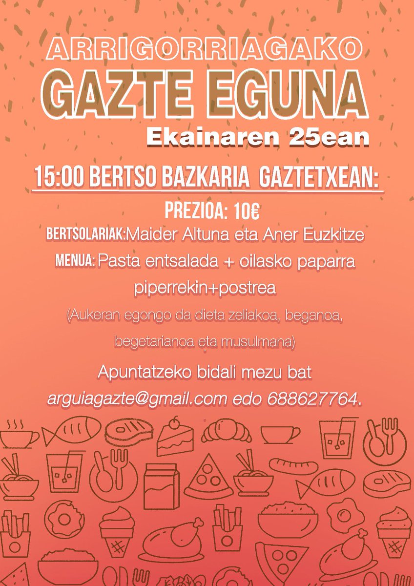Anima zaitezte… BERTSO BAZKARIRA! 🥗🍗🧀🍎 
Apuntatu ekainaren 22a baino lehen!!!! 🔥🔥🔥
