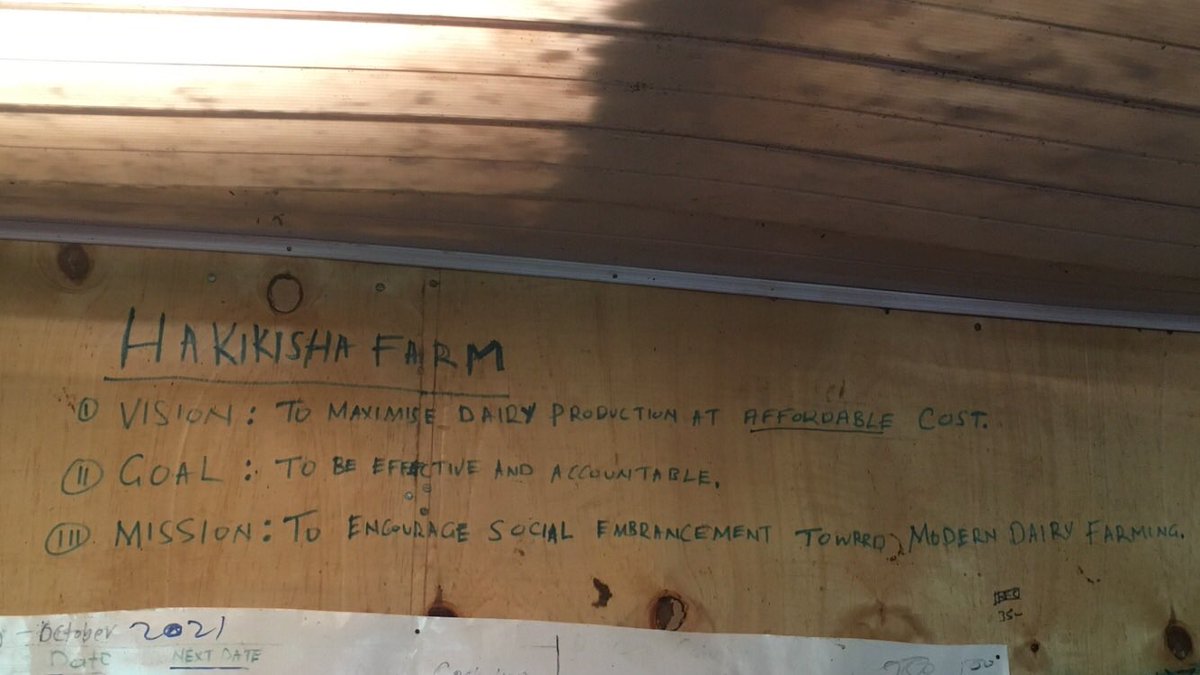 Rupert_Sheppard's tweet photo. Visited 3 dairy farms (3-120 milking cows) in Kenya recently by tagging along on @miranda_vet #nuffield22 adventures. All farms X3 milking but struggling for forage quality and quantity 🌱 Clean water access prioritised and great farm goals on the office wall! #teamdairy 🇰🇪🐄🥛 https://t.co/ryZnE7NlNJ