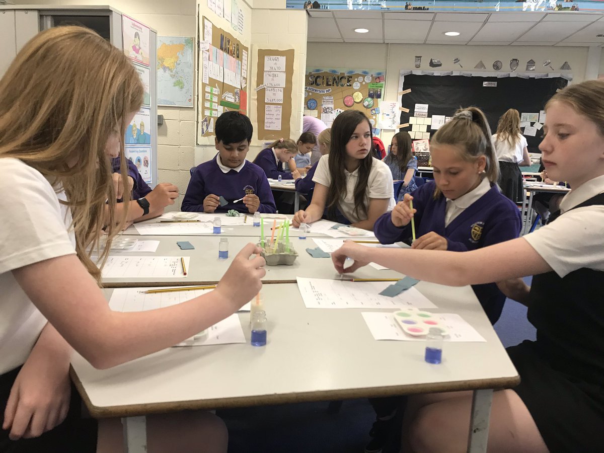school_ws's tweet photo. 6F getting stuck in testing whether acids, neutrals and alkalis curdle milk to show its molecules. @class_6f @SciCommRuth @LorellyWilson https://t.co/DCHtn3pEYC