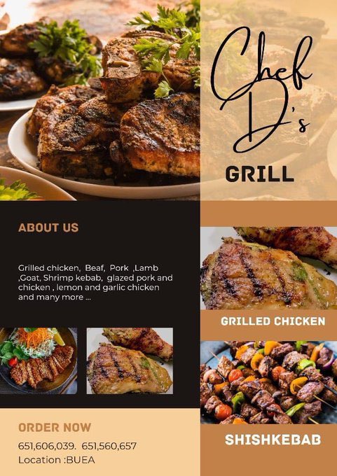 AchuEuphrasia's tweet photo. Mouth watering barbecue and other dishes for your events, birthdays, weddings and other parties. #ChedD is here for you. Dm @dashacovera and place an order! They are located in Buea. https://t.co/tl299EwTl4