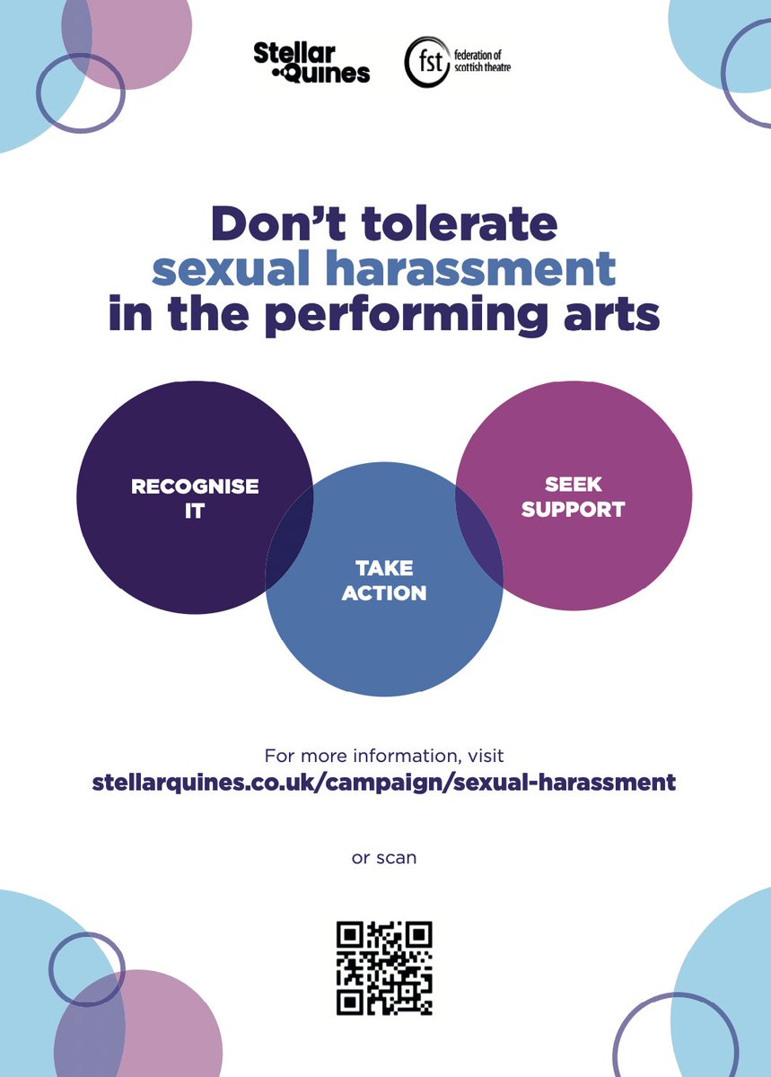 We've created an awareness poster to use in theatres, rehearsal rooms and offices to help end sexual harassment in the performing arts.

Available to download at bit.ly/SQ-campaign-se…

Print it out, put it up in your workplace and share a photo with #ArtsAgainstHarassment 📸