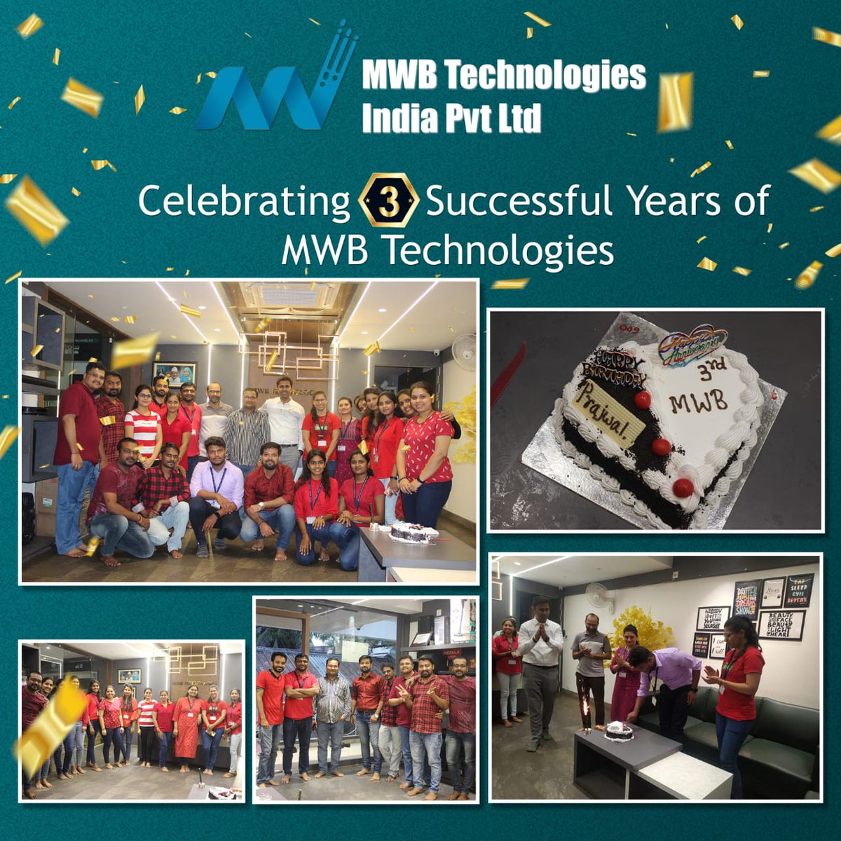 MwbTechnologies's tweet photo. Team MWB Technologies India PVT LTD Celebrating Its 3rd Glorious Anniversary.
MWB Technologies India PVT LTD Completes 3 Successful  Years.
#fastestgrowingitcompany #bestplacetowork #mwb #mwbgroups #mwbtechnologies #wbtechindia #bafnagroups 
https://t.co/vvblNYYl6j https://t.co/qQH2fjjLdO