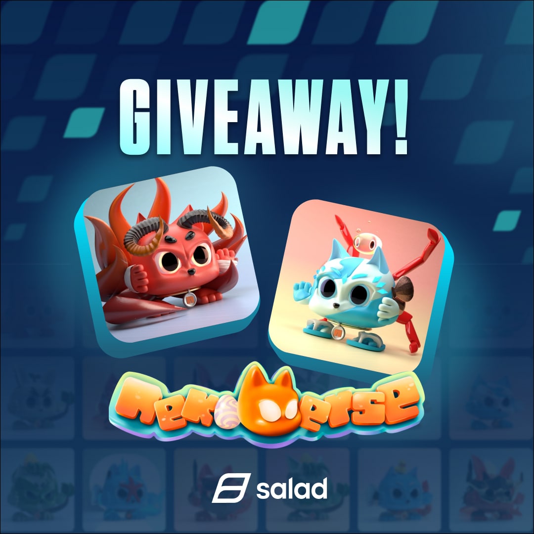 SaladVentures's tweet image. Nekoverse x Salad Ventures

🌟3 Neko NFTs Giveaway🌟

To enter:
1⃣ Follow @SaladVentures, @Nekoverse_NFT &amp;amp; @gamefiasia 
2⃣ Like and RT
3⃣ Tag 3 friends

Winners will be announced in 48 hours 🤩