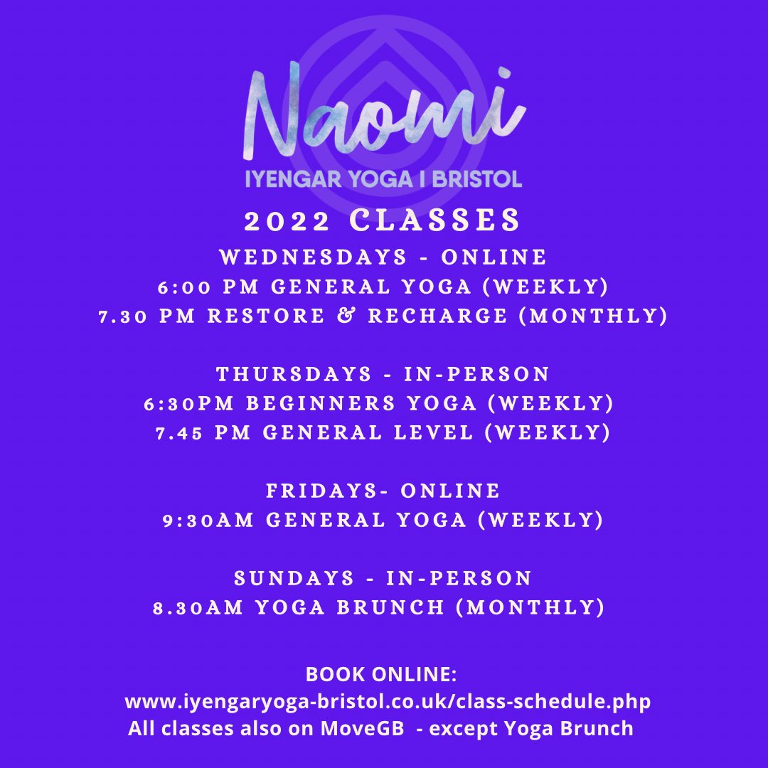Classes are online &amp; in person

Please book online whenever you want to come: iyengaryoga-bristol.co.uk/class-schedule… 

Classes are also on <a href="/MoveGB/">MoveGB</a> 

Check out upcoming retreats and workshops here: iyengaryoga-bristol.co.uk/workshopsretre…

I can’t wait to see you on the mat! 🧘🏽‍♀️🧘🏽‍♂️💕