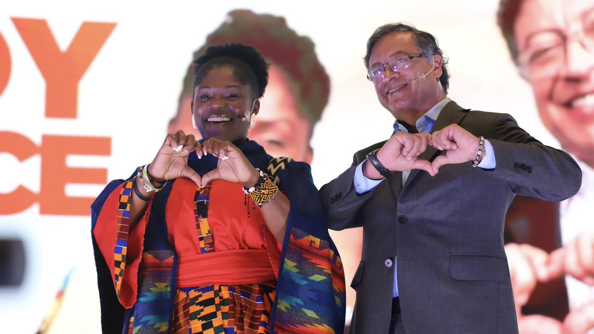Congratulations to the <a href="/PactoCol/">Pacto Histórico Oficial</a> coalition in the Colombian elections.

The people of Colombia made history today, electing a socialist President + Vice-President for the first time ever, as well as the first Black Vice-President.

Felicidades <a href="/petrogustavo/">Gustavo Petro</a> + <a href="/FranciaMarquezM/">Francia Márquez Mina</a> ✊🏽