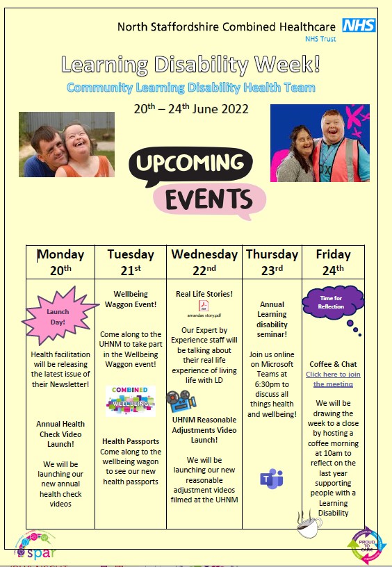 It's #LDweek2022 here is what we have organised to raise awareness of #learningdisability &amp; focus on this year's theme 'living life with a LD' ✨️✨️ <a href="/mencap_charity/">Mencap</a> <a href="/CombinedNHS/">CombinedNHS</a> <a href="/LucyMarrow2/">Lucy Marrow</a> <a href="/shaplj/">Jackie Shapland</a>
