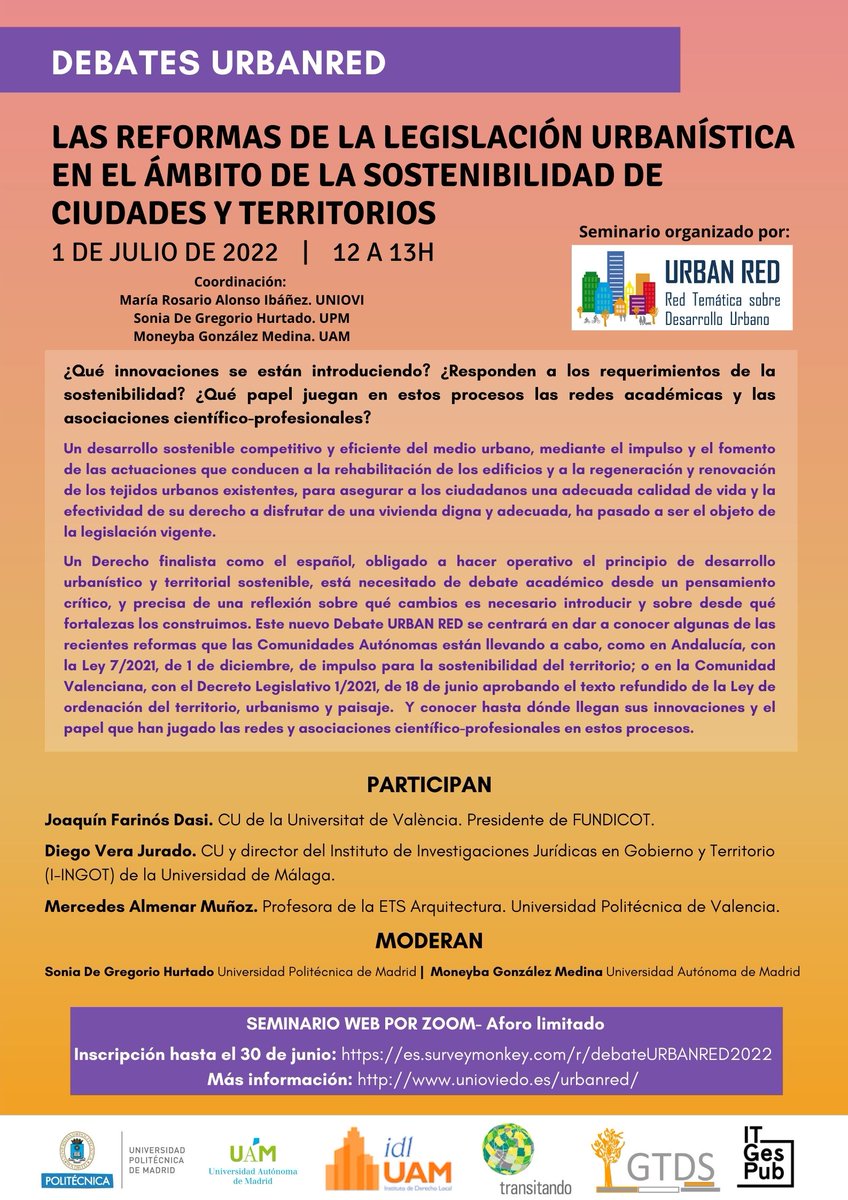 TransitandoCS's tweet photo. ¡Llega el tercer #debatesurbanred! Para hablar de LAS REFORMAS DE LA LEGISLACIÓN URBANÍSTICA EN EL ÁMBITO DE LA #sostenibilidad DE CIUDADES Y TERRITORIOS

📅 viernes 1 de julio
🕔 12 a 13h
✍ inscripciones https://t.co/VJUuADAuoE  
@Monecanariona @mralonso57 @s_dgregorio https://t.co/6mz4dNRWOk