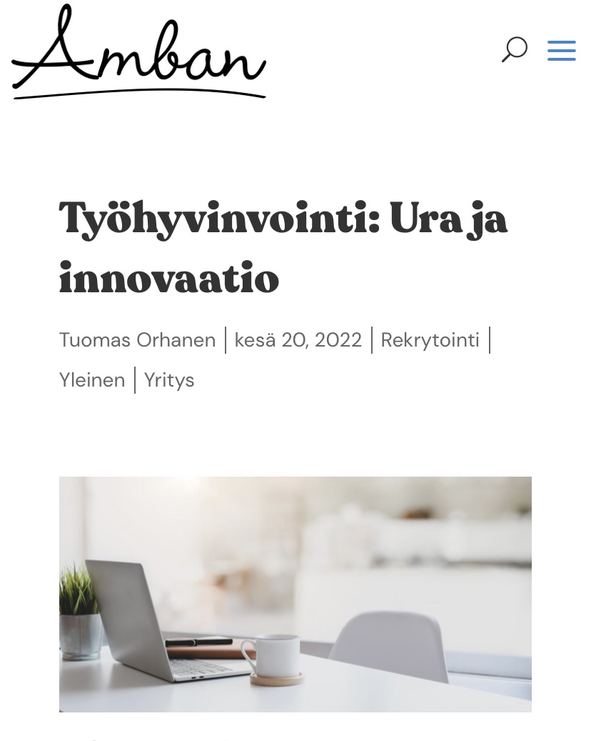 Työhyvinvointi on meille erittäin tärkeä asia Ambanilla. Haluamme huolehtia että kaikki saavat tehdä asioita ja projekteja jotka kiinnostaa heitä 😇

Uudessa blogi postauksessa avataan tätä aihetta vähän enemmän! amban.fi/ura-ja-innovaa…