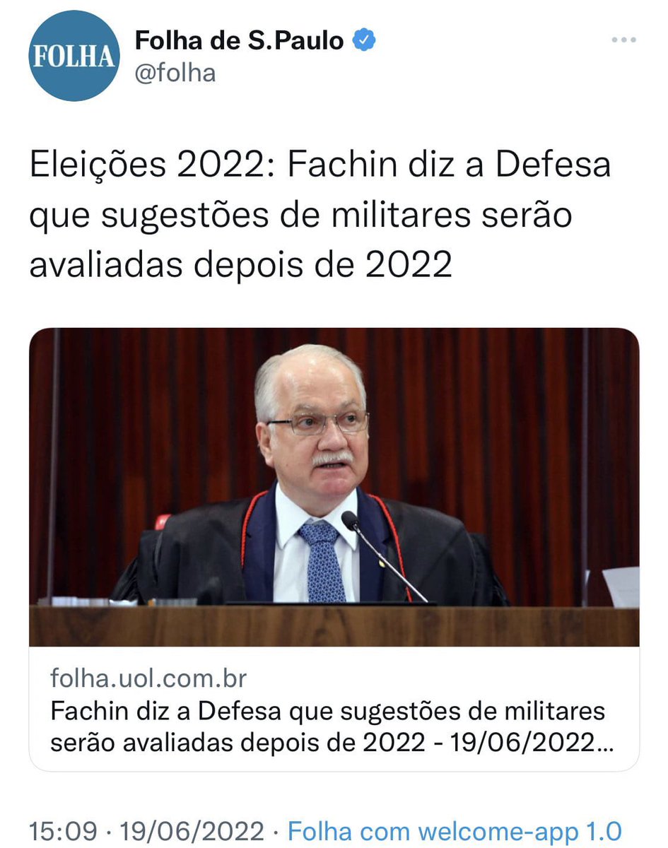 Biakicis's tweet photo. O ministro Fachin avisa ao Ministério da Defesa que suas sugestões poderão ser acatadas em eleições futuras, mas não em 2022. Podemos perguntar por que? https://t.co/AMXnhHNjBN