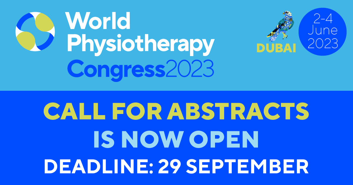 WorldPhysio1951's tweet photo. The call for abstracts for #WorldPhysio2023 congress is now open! Submission deadline 29 September https://t.co/0QsKcO6Bst

#GlobalPT @AWcpta @WorldPhysioAWP @ERWorldPhysio @WorldPhysioNACR @WorldPhysioSAR https://t.co/7aLEM6d7jm