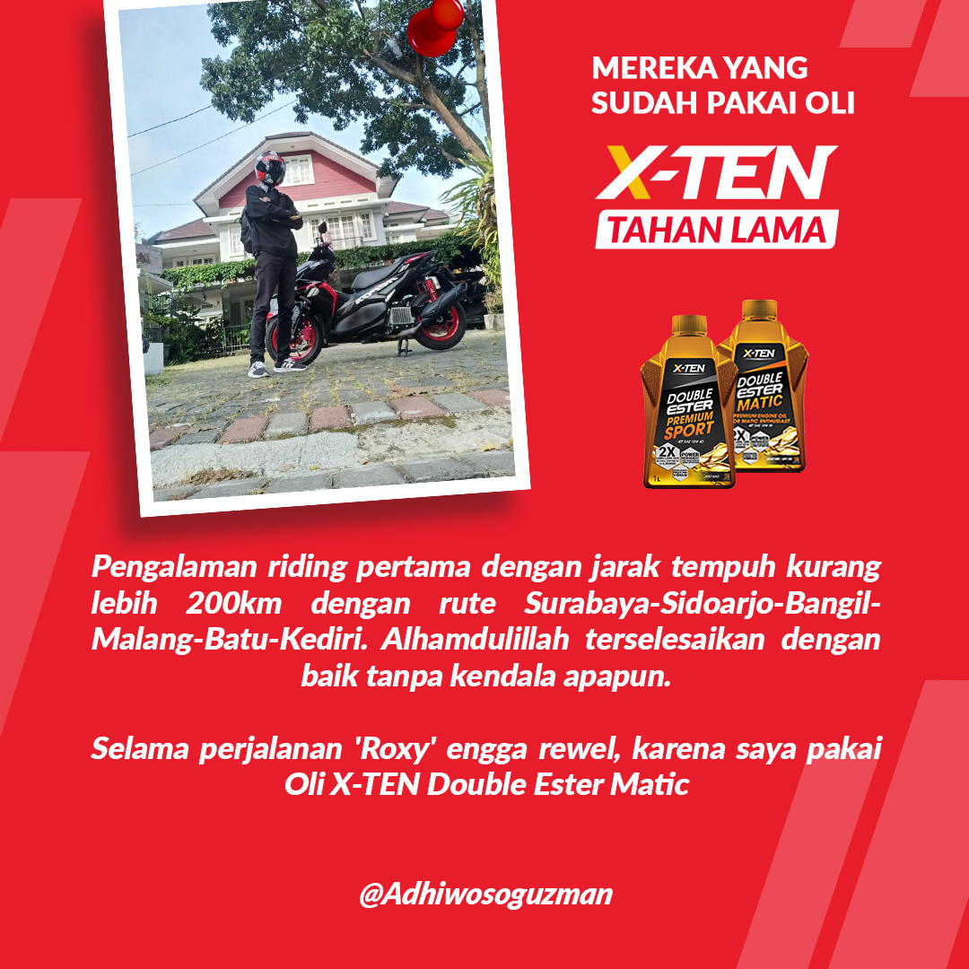 xten_id's tweet photo. Terbukti performanya untuk touring maupun harian, jadi lebih gacor di jalan 🔥

Ayo buruan rasakan sensasi Tahan Lamanya di motor harianmu dengan Oli X-TEN!

Repost from @adhiwosoguzman https://t.co/N7vWMSKCWe