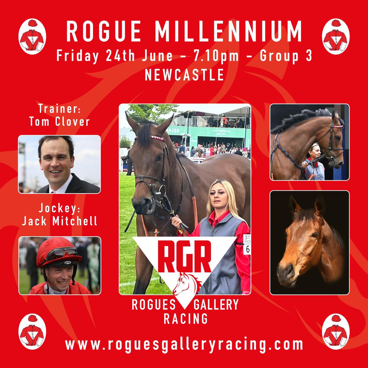 Roguesracing_'s tweet photo. Once in a Millennium!!!

Our lovely filly #RogueMillenium is running in the group 3 @NewcastleRaces ridden by @Mitchelljack77 for @tomcloverracing 

After her superb run in The Oaks we are delighted with jet so hoping for another good run #rogues #bestsyndicate https://t.co/CDfowkukfB