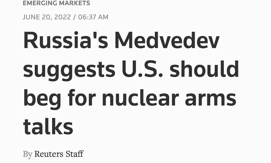 bmx4i4's tweet photo. Dmitry Medvedev: there was no point having any nuclear arms reduction talks with the United States and that Moscow should wait until the Americans begged for negotiations.

#Russia #RussiaUkraineWar #mondaythoughts 
#MondayMoji https://t.co/iiF4MhlDzg