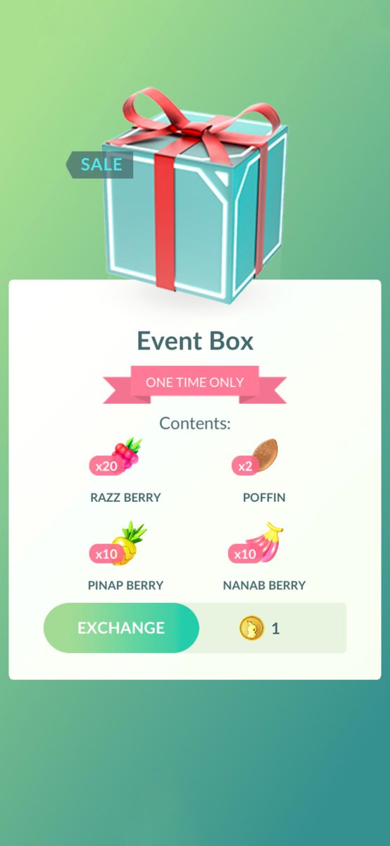 A Caixa do Evento foi liberada, todas as (Segunda-feiras). Custando apenas (1 Pokecoin). Basta entrar na loja do jogo para garantir a sua!

#PokemonGO