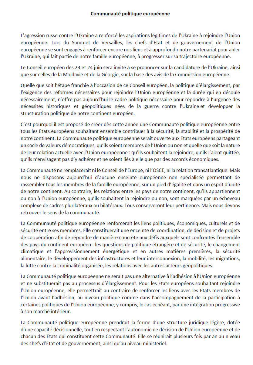 huettemann's tweet photo. Gouvernance by Non-Papers is also a sort of bypassing democratic processes... nevertheless... Macrons latest not official proposal for #EUCO 
#EUmembershop #FutureofEurope #FRinEU #StandWithUkraine https://t.co/as4TCZiuiI