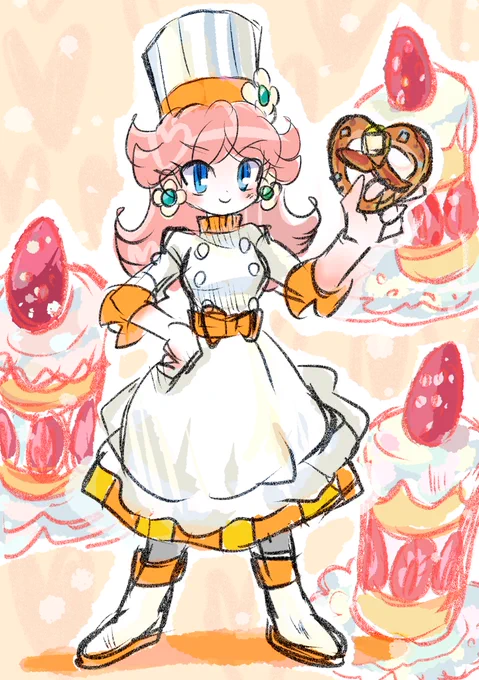 #PrincessDaisy #デイジー姫 #らくがき #SuperMario #イラスト  #マリオカートツアー メトロポリタンデイジー🥨🍰🍰🍰 