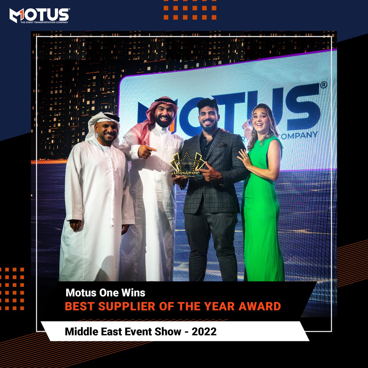 motusone's tweet photo. Here are some snapshots from the @meeventshow where we won the ‘Best Supplier of The Year Award’. Team Motus dedicates this recognition as a tribute to Dana Buchawiecki, the Late CEO and Founder of Motus One.
#motusone #middleeastevent #event #transportation #eventtransportation https://t.co/MCxpkG7sKJ