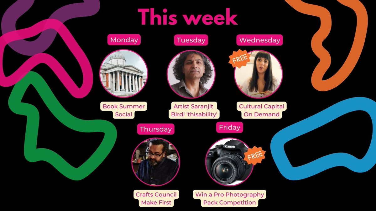 NSEAD1's tweet photo. This week Mon: book the Summer Social https://t.co/iqSFJTT2uG Tues: @SaranjitBirdi https://t.co/O2TDHEPseV Wed: On-Demand #CulturalCapital https://t.co/zKx4Aqc1he Thurs #MakeFirst w/ @CraftCouncilUK https://t.co/W0u0NkdDAO Fri: #Photography Competition https://t.co/bowLW5AkrO https://t.co/rtNTCaitVm